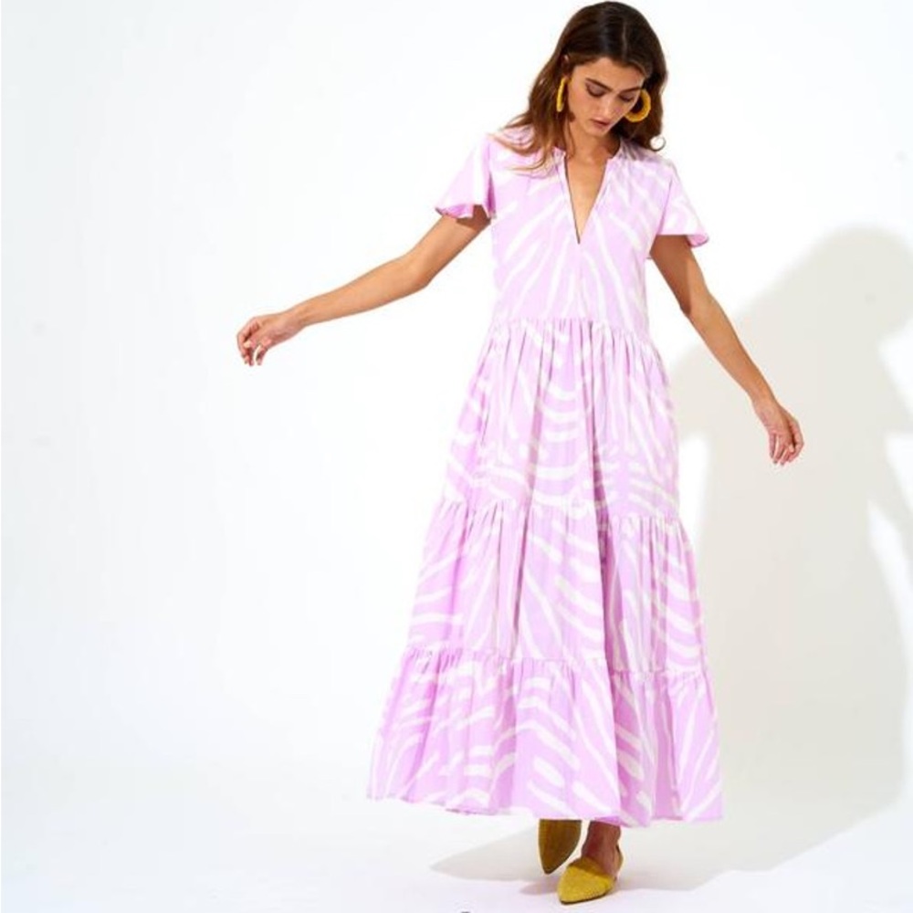 Oliphant Purple Lilac Zebra Tiered Poplin Maxi Dress XS